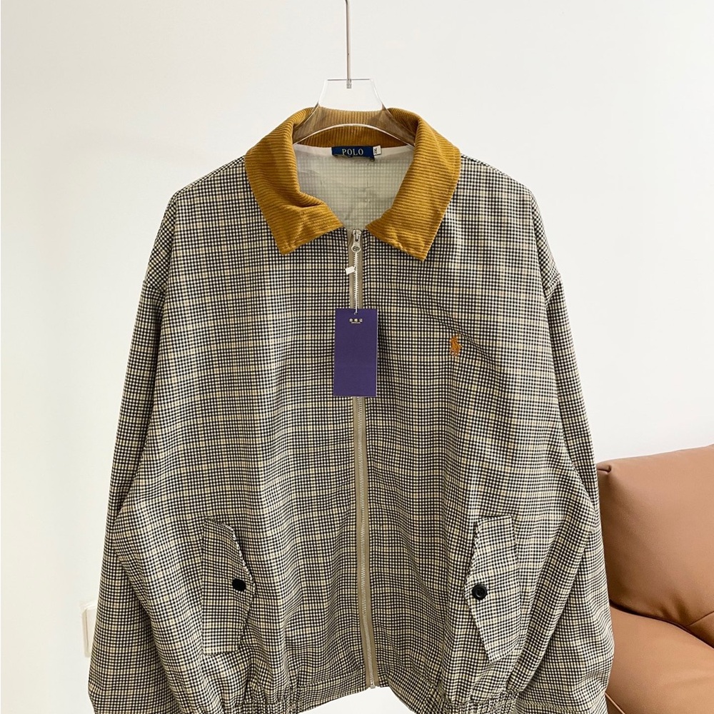 Polo by Ralph Lauren Black & White Houndstooth Bomber with Mustard Collar